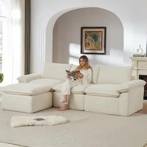 111" Cloud Sectional Couch with L-Shape Chaise, Modern Corduroy Viral Boneless Sofa for Living Room,Memory Foam Couces in a Box with Deep Seat,No Assembly Required (White) 111" Cloud Sectional Couch with L-Shape Chaise, Modern Corduroy Viral Boneless Sofa for Living Room,Memory Foam Couces in a Box with Deep Seat,No Assembly Required (White)