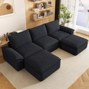 111" Cloud Sectional Couch with U-Shaped Chaise,Corduroy Viral Boneless Sofa with Ottoman,Memory Foam Couces in a Box with Deep Seat for Living Room,No Assembly Required (Black) 111" Cloud Sectional Couch with U-Shaped Chaise,Corduroy Viral Boneless Sofa with Ottoman,Memory Foam Couces in a Box with Deep Seat for Living Room,No Assembly Required (Black)