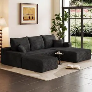 95" Cloud Sectional Couch with Ottoman,Modern U-Shaped Cloud Couch with Deep Seat,Comfy Corduroy 3-Seater Sofa,Memory Foam Sofa for Living Room,No Assembly (Black,Right-Facing Chaise) 95" Cloud Sectional Couch with Ottoman,Modern U-Shaped Cloud Couch with Deep Seat,Comfy Corduroy 3-Seater Sofa,Memory Foam Sofa for Living Room,No Assembly (Black,Right-Facing Chaise)