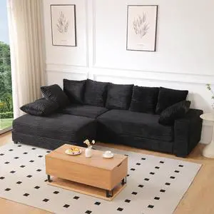 108.6" Corduroy Modular Sectional Sofa with Ottoman & Storage, Modern Deep-Seat L-Shaped Sectional with 8 Pillows, Cloud-Like Couch for Living Room, Office & Apartment, Black 108.6" Corduroy Modular Sectional Sofa with Ottoman & Storage, Modern Deep-Seat L-Shaped Sectional with 8 Pillows, Cloud-Like Couch for Living Room, Office & Apartment, Black