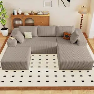 96" W Cloud Sectional Couch with Ottoman,Modern U-Shaped Cloud Couch with Deep Seat,Comfy Corduroy 3-Seater Sofa,Memory Foam Sofa for Living Room,No Assembly (Camel,Right-Facing Chaise) 96" W Cloud Sectional Couch with Ottoman,Modern U-Shaped Cloud Couch with Deep Seat,Comfy Corduroy 3-Seater Sofa,Memory Foam Sofa for Living Room,No Assembly (Camel,Right-Facing Chaise)