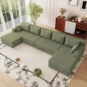 160" W Cloud Sectional Couch,Modern U-Shaped Cloud Couch with Deep Seat,Comfy Corduroy 5-Seater Sofa,Memory Foam Sofa for Living Room,No Assembly (Green) 160" W Cloud Sectional Couch,Modern U-Shaped Cloud Couch with Deep Seat,Comfy Corduroy 5-Seater Sofa,Memory Foam Sofa for Living Room,No Assembly (Green)