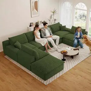 136" Cloud Sectional Couch with U-Shaped Chaise,6-Seater Corduroy Viral Boneless Sofa with Ottoman,Memory Foam Couches in a Box with Deep Seat for Living Room,No Assembly Required, Green 136" Cloud Sectional Couch with U-Shaped Chaise,6-Seater Corduroy Viral Boneless Sofa with Ottoman,Memory Foam Couches in a Box with Deep Seat for Living Room,No Assembly Required, Green