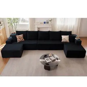 Cloud Modular Sectional Couch for Living Room, Large U-Shaped Floor Sofa Set with Ottoman & 7 Pillows, 167x69.7 Comfy Fluffy Deep-Seat Corduroy Sofa, No Assembly Required (Black, Right-Facing Chaise) Cloud Modular Sectional Couch for Living Room, Large U-Shaped Floor Sofa Set with Ottoman & 7 Pillows, 167x69.7 Comfy Fluffy Deep-Seat Corduroy Sofa, No Assembly Required (Black, Right-Facing Chaise)