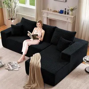 107" W Cloud Sectional Couch with L-Shape Chaise, Modern Corduroy Boneless Couch for Living Room,Memory Foam Sofa with Deep Seat,No Assembly Required (Black,Right-Facing Chaise) 107" W Cloud Sectional Couch with L-Shape Chaise, Modern Corduroy Boneless Couch for Living Room,Memory Foam Sofa with Deep Seat,No Assembly Required (Black,Right-Facing Chaise)