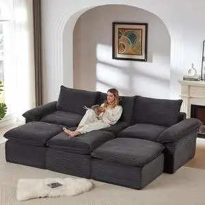 111" Cloud Sectional Couch,Corduroy Viral Boneless Sofa with Ottomans,Memory Foam Couces in a Box with Deep Seat for Living Room,No Assembly Required (Dark Grey) 111" Cloud Sectional Couch,Corduroy Viral Boneless Sofa with Ottomans,Memory Foam Couces in a Box with Deep Seat for Living Room,No Assembly Required (Dark Grey)