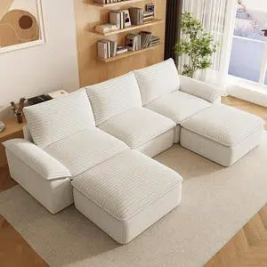 111" Cloud Sectional Couch with U-Shaped Chaise,Corduroy Viral Boneless Sofa with Ottoman,Memory Foam Couces in a Box with Deep Seat for Living Room,No Assembly Required (White) 111" Cloud Sectional Couch with U-Shaped Chaise,Corduroy Viral Boneless Sofa with Ottoman,Memory Foam Couces in a Box with Deep Seat for Living Room,No Assembly Required (White)