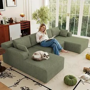 124" Cloud Sectional Couch,Modern U-Shaped Boneless Couch with Deep Seat,Comfy Corduroy 4-Seater Sofa,Memory Foam Sofa for Living Room,No Assembly Required (Green) 124" Cloud Sectional Couch,Modern U-Shaped Boneless Couch with Deep Seat,Comfy Corduroy 4-Seater Sofa,Memory Foam Sofa for Living Room,No Assembly Required (Green)