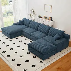 136" Cloud Sectional Couch with U-Shaped Chaise,Corduroy Viral Boneless Sofa with Ottoman,Memory Foam Couches in a Box with Deep Seat for Living Room,No Assembly Required (Blue,Left-Facing Chaise) 136" Cloud Sectional Couch with U-Shaped Chaise,Corduroy Viral Boneless Sofa with Ottoman,Memory Foam Couches in a Box with Deep Seat for Living Room,No Assembly Required (Blue,Left-Facing Chaise)
