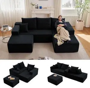 95" W Cloud Sectional Couch with Ottoman,Modern U-Shaped Cloud Couch with Deep Seat,Comfy Corduroy 3-Seater Sofa,Memory Foam Sofa for Living Room,No Assembly (Jet Black,Right-Facing Chaise) 95" W Cloud Sectional Couch with Ottoman,Modern U-Shaped Cloud Couch with Deep Seat,Comfy Corduroy 3-Seater Sofa,Memory Foam Sofa for Living Room,No Assembly (Jet Black,Right-Facing Chaise)