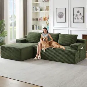 96" Cloud Sectional Couch with L-Shape Chaise, Modern Corduroy Boneless Couch for Living Room,Memory Foam Sofa with Deep Seat,No Assembly Required (Green,Left-Facing Chaise) 96" Cloud Sectional Couch with L-Shape Chaise, Modern Corduroy Boneless Couch for Living Room,Memory Foam Sofa with Deep Seat,No Assembly Required (Green,Left-Facing Chaise)