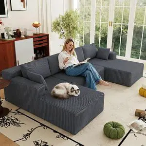 124" Cloud Sectional Couch,Modern U-Shaped Boneless Couch with Deep Seat,Comfy Corduroy 4-Seater Sofa,Memory Foam Sofa for Living Room,No Assembly Required (Dark Grey) 124" Cloud Sectional Couch,Modern U-Shaped Boneless Couch with Deep Seat,Comfy Corduroy 4-Seater Sofa,Memory Foam Sofa for Living Room,No Assembly Required (Dark Grey)