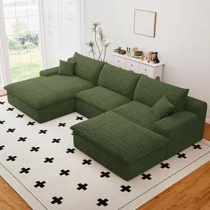 107" Cloud Sectional Couch with U-Shaped Chaise,Corduroy Viral Boneless Sofa with Ottoman,Memory Foam Couches in a Box with Deep Seat for Living Room,No Assembly Required (Green,Left-Facing Chaise) 107" Cloud Sectional Couch with U-Shaped Chaise,Corduroy Viral Boneless Sofa with Ottoman,Memory Foam Couches in a Box with Deep Seat for Living Room,No Assembly Required (Green,Left-Facing Chaise)