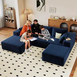 96" W Cloud Sectional Couch with Ottoman,Modern U-Shaped Cloud Couch with Deep Seat,Comfy Corduroy 3-Seater Sofa,Memory Foam Sofa for Living Room,No Assembly (Blue,Left-Facing Chaise) 96" W Cloud Sectional Couch with Ottoman,Modern U-Shaped Cloud Couch with Deep Seat,Comfy Corduroy 3-Seater Sofa,Memory Foam Sofa for Living Room,No Assembly (Blue,Left-Facing Chaise)