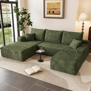 95" Cloud Sectional Couch with Ottoman,Modern U-Shaped Cloud Couch with Deep Seat,Comfy Corduroy 3-Seater Sofa,Memory Foam Sofa for Living Room,No Assembly (Green,Left-Facing Chaise) 95" Cloud Sectional Couch with Ottoman,Modern U-Shaped Cloud Couch with Deep Seat,Comfy Corduroy 3-Seater Sofa,Memory Foam Sofa for Living Room,No Assembly (Green,Left-Facing Chaise)