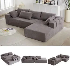 108" Modular Sectional Sofa, Convertible L-Shaped Couch with 6 Pillows, Modern Chenille 3-Seater Deep-Seated Cloud Couch for Living Room, No Assembly Required (Grey, Right-Facing Chaise) 108" Modular Sectional Sofa, Convertible L-Shaped Couch with 6 Pillows, Modern Chenille 3-Seater Deep-Seated Cloud Couch for Living Room, No Assembly Required (Grey, Right-Facing Chaise)