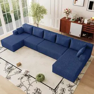 160" W Modular Sectional Sofa,Modern U-Shaped Cloud Couch with Deep Seat,Comfy Corduroy 5-Seater Sofa for Living Room,No Assembly (Blue) 160" W Modular Sectional Sofa,Modern U-Shaped Cloud Couch with Deep Seat,Comfy Corduroy 5-Seater Sofa for Living Room,No Assembly (Blue)