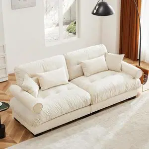 93.7" Oversized Loveseat Sofa, Modern Velvet 2-Seat Couch with Waist & Throw Pillows, Upholstered Deep Seat Cloud Couch for Living Room, Bedroom & Small Spaces (Cream,2 Seater) 93.7" Oversized Loveseat Sofa, Modern Velvet 2-Seat Couch with Waist & Throw Pillows, Upholstered Deep Seat Cloud Couch for Living Room, Bedroom & Small Spaces (Cream,2 Seater)