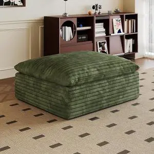 39.4" Ottoman Seat, Corduroy Upholstered Deep Seat, Comfy Cloud Couch with Movable Ottoman, DIY Combination, Plush Corduroy, Green 39.4" Ottoman Seat, Corduroy Upholstered Deep Seat, Comfy Cloud Couch with Movable Ottoman, DIY Combination, Plush Corduroy, Green