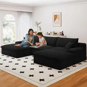 107" Cloud Sectional Couch with U-Shaped Chaise,Corduroy Viral Boneless Sofa with Ottoman,Memory Foam Couches in a Box with Deep Seat for Living Room,No Assembly Required(Jet Black,Left-Facing Chaise) 107" Cloud Sectional Couch with U-Shaped Chaise,Corduroy Viral Boneless Sofa with Ottoman,Memory Foam Couches in a Box with Deep Seat for Living Room,No Assembly Required(Jet Black,Left-Facing Chaise)