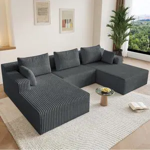 107" W Cloud Sectional Couch,Modern U-Shaped Cloud Couch with Deep Seat,Comfy Corduroy 3-Seater Sofa,Memory Foam Sofa for Living Room,No Assembly (Grey) 107" W Cloud Sectional Couch,Modern U-Shaped Cloud Couch with Deep Seat,Comfy Corduroy 3-Seater Sofa,Memory Foam Sofa for Living Room,No Assembly (Grey)