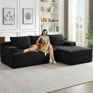 96" Cloud Sectional Couch with L-Shape Chaise, Modern Corduroy Boneless Couch for Living Room,Memory Foam Sofa with Deep Seat,No Assembly Required (Black,Right-Facing Chaise) 96" Cloud Sectional Couch with L-Shape Chaise, Modern Corduroy Boneless Couch for Living Room,Memory Foam Sofa with Deep Seat,No Assembly Required (Black,Right-Facing Chaise)