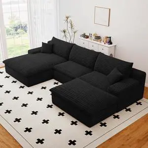 107" Cloud Sectional Couch with U-Shaped Chaise,Corduroy Viral Boneless Sofa with Ottoman,Memory Foam Couches in a Box with Deep Seat for Living Room,No Assembly Required (Black,Left-Facing Chaise) 107" Cloud Sectional Couch with U-Shaped Chaise,Corduroy Viral Boneless Sofa with Ottoman,Memory Foam Couches in a Box with Deep Seat for Living Room,No Assembly Required (Black,Left-Facing Chaise)