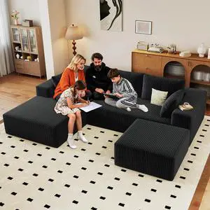 96" W Cloud Sectional Couch with Ottoman,Modern U-Shaped Cloud Couch with Deep Seat,Comfy Corduroy 3-Seater Sofa,Memory Foam Sofa for Living Room,No Assembly (Black,Left-Facing Chaise) 96" W Cloud Sectional Couch with Ottoman,Modern U-Shaped Cloud Couch with Deep Seat,Comfy Corduroy 3-Seater Sofa,Memory Foam Sofa for Living Room,No Assembly (Black,Left-Facing Chaise)