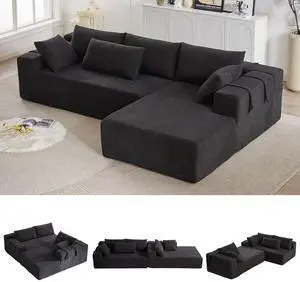 108" Modular Sectional Sofa, Convertible L-Shaped Couch with 6 Pillows, Modern Chenille 3-Seater Deep-Seated Cloud Couch for Living Room, No Assembly Required (Black, Right-Facing Chaise) 108" Modular Sectional Sofa, Convertible L-Shaped Couch with 6 Pillows, Modern Chenille 3-Seater Deep-Seated Cloud Couch for Living Room, No Assembly Required (Black, Right-Facing Chaise)