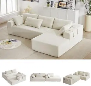 108" Modular Sectional Sofa, Convertible L-Shaped Couch with 6 Pillows, Modern Chenille 3-Seater Deep-Seated Cloud Couch for Living Room, No Assembly Required (Beige, Right-Facing Chaise) 108" Modular Sectional Sofa, Convertible L-Shaped Couch with 6 Pillows, Modern Chenille 3-Seater Deep-Seated Cloud Couch for Living Room, No Assembly Required (Beige, Right-Facing Chaise)
