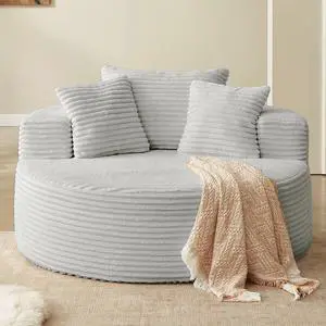 55'' Oversized Round Lounge Chaise Chair, Corduroy Upholstered Indoor Chaise, Cloud Circle Sleeper Sofa Bed for Reading, Living Room, Bedroom, Apartment, No Assembly Required, Light Grey 55'' Oversized Round Lounge Chaise Chair, Corduroy Upholstered Indoor Chaise, Cloud Circle Sleeper Sofa Bed for Reading, Living Room, Bedroom, Apartment, No Assembly Required, Light Grey