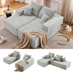 75"Oversized Chaise Lounge Chair,Sectional Double Lounge Chaise with Pillows, Upholstered Corduroy Boneless Lounge Chair,Fluffy Modern Loveseat Sleeper Sofa for Living Room Bedroom(Light Grey) 75"Oversized Chaise Lounge Chair,Sectional Double Lounge Chaise with Pillows, Upholstered Corduroy Boneless Lounge Chair,Fluffy Modern Loveseat Sleeper Sofa for Living Room Bedroom(Light Grey)