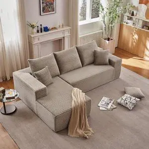 107" Modular Sectional Sofa with Left Chaise, Modern L-Shaped Cloud Couch with Deep Seat, Comfy Corduroy 4-Seater Sofa, Sponge Compression Cushions for Living Room, No Assembly Required, Light Camel 107" Modular Sectional Sofa with Left Chaise, Modern L-Shaped Cloud Couch with Deep Seat, Comfy Corduroy 4-Seater Sofa, Sponge Compression Cushions for Living Room, No Assembly Required, Light Camel