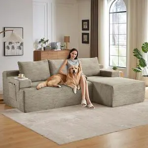 96" Boneless Couches for Living Room,Cloud Sectional Couch with L-Shape Chaise, Modular Corduroy Memory Foam Sofa with Deep Seat for Apartment, No Assembly Required(Camel,Right-Facing Chaise) 96" Boneless Couches for Living Room,Cloud Sectional Couch with L-Shape Chaise, Modular Corduroy Memory Foam Sofa with Deep Seat for Apartment, No Assembly Required(Camel,Right-Facing Chaise)