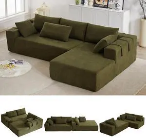108" Modular Sectional Sofa, Convertible L-Shaped Couch with 6 Pillows, Modern Chenille 3-Seater Deep-Seated Cloud Couch for Living Room, No Assembly Required (Green, Right-Facing Chaise) 108" Modular Sectional Sofa, Convertible L-Shaped Couch with 6 Pillows, Modern Chenille 3-Seater Deep-Seated Cloud Couch for Living Room, No Assembly Required (Green, Right-Facing Chaise)