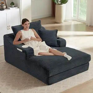 47.2"Oversized Chaise Lounge Chair Indoor,Corduroy Boneless Reading Chair with Cup Holder,Deep Seat Cloud Sofa Bed,Comfy Modern Sleeper Chairs in Box for Living Room Bedroom,No Assembly (Dark Grey) 47.2"Oversized Chaise Lounge Chair Indoor,Corduroy Boneless Reading Chair with Cup Holder,Deep Seat Cloud Sofa Bed,Comfy Modern Sleeper Chairs in Box for Living Room Bedroom,No Assembly (Dark Grey)