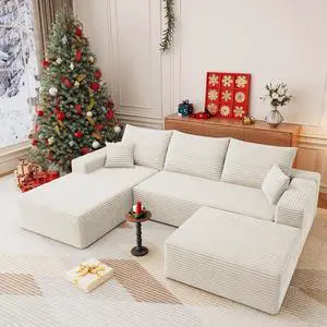 107" U Shaped Cloud Sectional Couch with Fluffy Corduroy, Deep Memory Foam Seats Sofa with 1 Ottoman for Living Room, No Assembly Required(White,Left-Facing Chaise) 107" U Shaped Cloud Sectional Couch with Fluffy Corduroy, Deep Memory Foam Seats Sofa with 1 Ottoman for Living Room, No Assembly Required(White,Left-Facing Chaise)