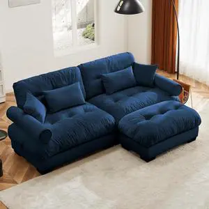 93.7" Oversized Loveseat Sofa with Ottoman, Modern Velvet 2-Seat Couch with Waist & Throw Pillows, Upholstered Deep Seat Cloud Couch for Living Room, Bedroom (Blue,2 Seater with Ottoman) 93.7" Oversized Loveseat Sofa with Ottoman, Modern Velvet 2-Seat Couch with Waist & Throw Pillows, Upholstered Deep Seat Cloud Couch for Living Room, Bedroom (Blue,2 Seater with Ottoman)