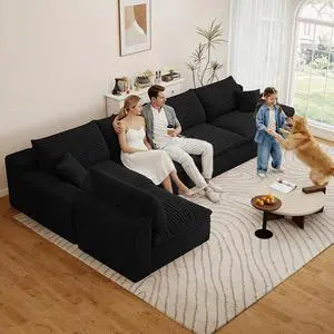 136" Oversized Cloud Sectional Couch with L-Shaped Chaise,5-Seater Corduroy Viral Boneless Sofa,Memory Foam Couches in a Box with Deep Seat for Living Room,No Assembly Required, Black 136" Oversized Cloud Sectional Couch with L-Shaped Chaise,5-Seater Corduroy Viral Boneless Sofa,Memory Foam Couches in a Box with Deep Seat for Living Room,No Assembly Required, Black