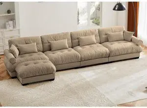 166"W Modular Sectional Sofa with Ottoman, Oversized 4-Seater Couch with Waist & Throw Pillows, Comfy Velvet Deep Seat Upholstered Sofa for Living Room,Apartment (Camel, 4-Seater with Ottoman) 166"W Modular Sectional Sofa with Ottoman, Oversized 4-Seater Couch with Waist & Throw Pillows, Comfy Velvet Deep Seat Upholstered Sofa for Living Room,Apartment (Camel, 4-Seater with Ottoman)