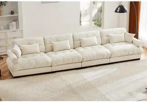 166" Modular Sectional Sofa, Oversized 4-Seater Velvet Cloud Couch with Waist & Throw Pillows, Deep Seat Upholstered Sofa for Living Room, Bedroom & Small Spaces (Cream, 4-Seater) 166" Modular Sectional Sofa, Oversized 4-Seater Velvet Cloud Couch with Waist & Throw Pillows, Deep Seat Upholstered Sofa for Living Room, Bedroom & Small Spaces (Cream, 4-Seater)