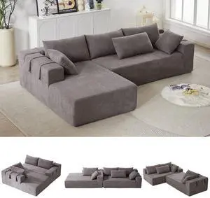108" Modular Sectional Sofa, Convertible L-Shaped Couch with 6 Pillows, Modern Chenille 3-Seater Deep-Seated Cloud Couch for Living Room, No Assembly Required (Grey, Left-Facing Chaise) 108" Modular Sectional Sofa, Convertible L-Shaped Couch with 6 Pillows, Modern Chenille 3-Seater Deep-Seated Cloud Couch for Living Room, No Assembly Required (Grey, Left-Facing Chaise)