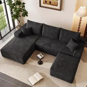 95" Cloud Sectional Couch with Ottoman,Modern U-Shaped Cloud Couch with Deep Seat,Comfy Corduroy 3-Seater Sofa,Memory Foam Sofa for Living Room,No Assembly (Black,Left-Facing Chaise) 95" Cloud Sectional Couch with Ottoman,Modern U-Shaped Cloud Couch with Deep Seat,Comfy Corduroy 3-Seater Sofa,Memory Foam Sofa for Living Room,No Assembly (Black,Left-Facing Chaise)
