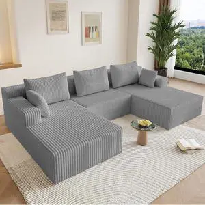 107" W Cloud Sectional Couch,Modern U-Shaped Cloud Couch with Deep Seat,Comfy Corduroy 3-Seater Sofa,Memory Foam Sofa for Living Room,No Assembly (Light Grey) 107" W Cloud Sectional Couch,Modern U-Shaped Cloud Couch with Deep Seat,Comfy Corduroy 3-Seater Sofa,Memory Foam Sofa for Living Room,No Assembly (Light Grey)