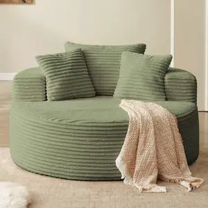 55'' Oversized Round Lounge Chaise Chair, Corduroy Upholstered Indoor Chaise, Cloud Circle Sleeper Sofa Bed for Reading, Living Room, Bedroom, Apartment, No Assembly Required, Green 55'' Oversized Round Lounge Chaise Chair, Corduroy Upholstered Indoor Chaise, Cloud Circle Sleeper Sofa Bed for Reading, Living Room, Bedroom, Apartment, No Assembly Required, Green