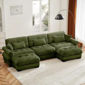 130" Modular Sectional Sofa with 2 Ottomans,Oversized 3-Seater Couch with Waist & Throw Pillows,Comfy Velvet Deep Seat Upholstered Sofa for Living Room,Bedroom(Olive Green, 3-Seater with Ottomans) 130" Modular Sectional Sofa with 2 Ottomans,Oversized 3-Seater Couch with Waist & Throw Pillows,Comfy Velvet Deep Seat Upholstered Sofa for Living Room,Bedroom(Olive Green, 3-Seater with Ottomans)