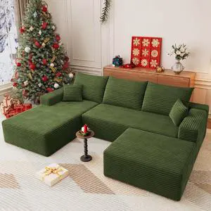 107" U Shaped Cloud Sectional Couch with Fluffy Corduroy, Deep Memory Foam Seats Sofa with 1 Ottoman for Living Room, No Assembly Required(Green,Left-Facing Chaise) 107" U Shaped Cloud Sectional Couch with Fluffy Corduroy, Deep Memory Foam Seats Sofa with 1 Ottoman for Living Room, No Assembly Required(Green,Left-Facing Chaise)