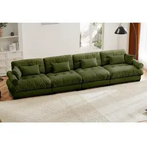 166" Modular Sectional Sofa, Oversized 4-Seater Velvet Cloud Couch with Waist & Throw Pillows, Deep Seat Upholstered Sofa for Living Room, Bedroom & Small Spaces (Olive Green, 4-Seater) 166" Modular Sectional Sofa, Oversized 4-Seater Velvet Cloud Couch with Waist & Throw Pillows, Deep Seat Upholstered Sofa for Living Room, Bedroom & Small Spaces (Olive Green, 4-Seater)