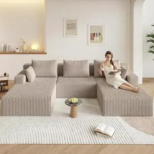 107" W Cloud Sectional Couch,Modern U-Shaped Cloud Couch with Deep Seat,Comfy Corduroy 3-Seater Sofa,Memory Foam Sofa for Living Room,No Assembly (Light Camel) 107" W Cloud Sectional Couch,Modern U-Shaped Cloud Couch with Deep Seat,Comfy Corduroy 3-Seater Sofa,Memory Foam Sofa for Living Room,No Assembly (Light Camel)
