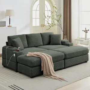 86.61'' Oversized Double Chaise Lounge Chair Indoor with Ottoman & Armrest Storage, Comfy Corduroy Reclining Chair with Cup Holder & USB Port, Lazy Sleeper Sofa for Living Room and Bedroom (Green) 86.61'' Oversized Double Chaise Lounge Chair Indoor with Ottoman & Armrest Storage, Comfy Corduroy Reclining Chair with Cup Holder & USB Port, Lazy Sleeper Sofa for Living Room and Bedroom (Green)